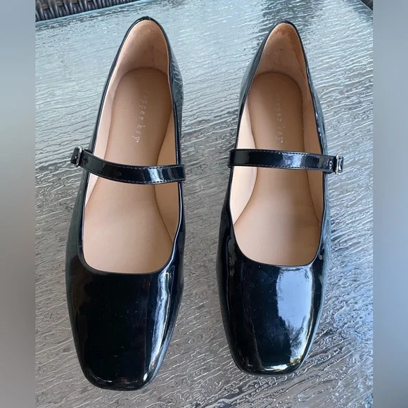 Copper Key Black Patent Ballet Mary Jane’s Flats Taper Square Toe Trendy sz 9.5 - Picture 1 of 5